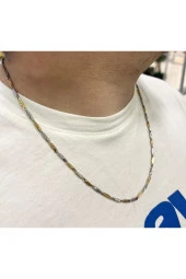 Singapur Erkek Çelik Zincir Gold Silver Renk Kolye 55 Cm - 2