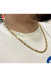 Singapur Kalın Erkek Çelik Zincir Gold Renk Kolye 50 Cm - 2