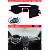 Dacia Sandero Stepway 2015-2020 Için Uygun Torpido Koruma Halısı Siyah Kenar Renk Kırmızı - 1