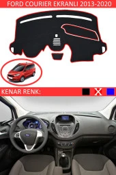 Ford Courier Ekranlı 2013-2020 Için Uygun Torpido Koruma Halısı Siyah Kenar Renk Kırmızı - 1