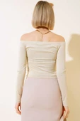Önü Büzgülü Body Bej thumbnail 3