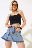 Pileli Mini Kot Etek Açık Mavi thumbnail 2