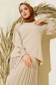 Kol Yanı Taşlı Krep Takım  Bej thumbnail 2