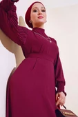 Kol Piliseli Elbise Bordo thumbnail 2