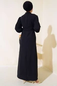 Kol Piliseli Elbise Siyah - 3