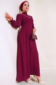 Kol Piliseli Elbise Bordo thumbnail 1