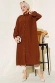 Boydan Düğmeli Uzun Tunik Kahve - 2