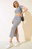 Yatay Çizgili Etekli İkili Takım Ekru thumbnail 1