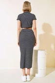 Yatay Çizgili Etekli İkili Takım Siyah thumbnail 3