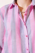Kalın Çizgili Gömlek Pembe - 4