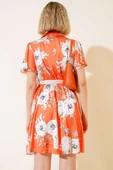 Gömlek Yaka Saten Elbise Oranj - 3