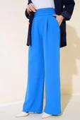 Beli Üç Katlı Bol Paça Pantolon Mavi thumbnail 2