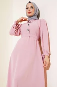 Kol Bağlamalı Elbise Pembe - 2