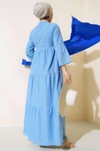 Papatya İşlemeli Elbise Mavi thumbnail 3