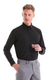 Dormen Classics Kolay Ütülenebilir Slim Fit Dar Kesim Klasik Yaka Cepsiz Erkek Gömlek Sİyah - 1