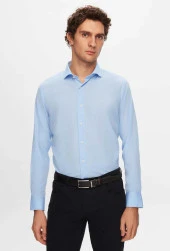 Dormen Classics Kolay Ütülenebilir Slim Fit Dar Kesim Klasik Yaka Cepsiz Erkek Gömlek Buz Mavi - 2