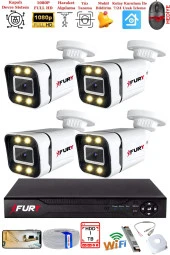 FURY 4 Kameralı 1080P Görüntü Gece Renkli Full Hd 4 x Ultra Led Gece Renkli Güvenlik Kamerası Seti 1TB - 1