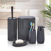 Çizgili Banyo Seti Plastik Siyah Renk 5 Parça - 1