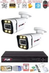 FURY 2 Kameralı 1080P Görüntü Gece Renkli Full Hd 4 x Ultra Led Gece Renkli Güvenlik Kamerası Seti 320GB thumbnail 1