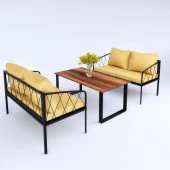 BAHÇE OTURMA GRUBU SARI SET 2+2+SEHPA - 1