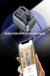 Qpen M63 Bluetooth USB3.0 ve Type C PD Hızlı Şarj FM Transmitter - 3