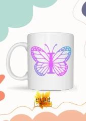 I Harfi Pembe Kelebek Temalı Baskılı Özel Tasarım Renkli Baskılı Kupa Bardak Doğum Günü Hediyesi thumbnail 1