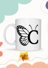 C Harfi Kelebek Temalı Baskılı Özel Tasarım Renkli Baskılı Kupa Bardak Doğum Günü Hediyesi thumbnail 1