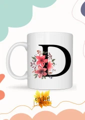 D Harfi Pembe Çiçekli Baskılı Özel Tasarım Renkli Baskılı Kupa Bardak Doğum Günü Hediyesi thumbnail 1