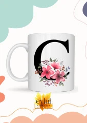 C Harfi Pembe Çiçekli Baskılı Özel Tasarım Renkli Baskılı Kupa Bardak Doğum Günü Hediyesi thumbnail 1