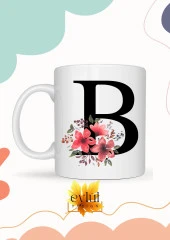 B Harfi Pembe Çiçekli Baskılı Özel Tasarım Renkli Baskılı Kupa Bardak Doğum Günü Hediyesi thumbnail 1