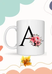 A Harfi Pembe Çiçekli Baskılı Özel Tasarım Renkli Baskılı Kupa Bardak Doğum Günü Hediyesi thumbnail 1