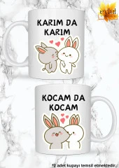 Kocam da Kocam,Karım da Karım Baskılı 2li Özel Tasarım Porselen Kupa Bardak Sevgililer Günü Hediye - 1