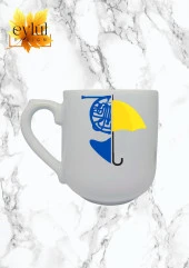 How I Met Your Mother Sarı Şemsiye Mavi Fransız Kornosu Özel Tasarım Baskılı Lüks Oval Kupa Bardak - 1