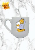 Uykucu Garfield Özel Tasarım Baskılı Lüks Oval Kupa Bardak-Kahve Bardak - 1