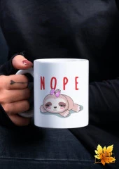 Nope Yazılı Tembel Kedi Baskılı Özel Tasarım Renkli Baskılı Kupa Bardak thumbnail 1