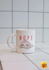 Nope Yazılı Tembel Kedi Baskılı Özel Tasarım Renkli Baskılı Kupa Bardak thumbnail 2