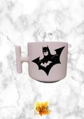 Krem Rengi T Saplı Batman Özel Tasarım Baskılı T Kupa Bardak Latte Bardağı - 1