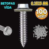 Betofast Vidası 6.3x35 mm Paket 100 ADET Sivri Uçlu Çatı Panel Beton Ağaç Vidası - 1