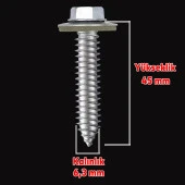 Betofast Vidası 6.3x45 mm Paket 100 ADET Sivri Uçlu Çatı Panel Beton Ağaç Vidası - 2
