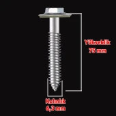 Betofast Vidası 6.3x75 mm Paket 100 ADET Sivri Uçlu Çatı Panel Beton Ağaç Vidası thumbnail 2