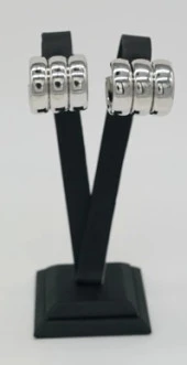 Pirinç Üçlü Gümüş Renk Halka Küpe - 1