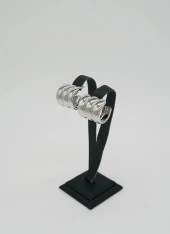 Pirinç Üçlü Gümüş Renk Halka Küpe - 2