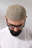 Kabartma Desen Örgülü Platinum Namaz Takkesi Kahverengi - 4