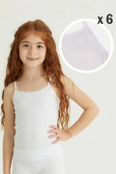 Kız Çocuk Ip Askılı Atlet Pamuk 6 Lı Paket Beyaz Renk - 1