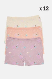 Kız Çocuk Renkli Likralı Pamuklu Boxer Külot 12 Li - 1