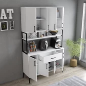 Tanmob MDL0401 Alt Üst Çok Amaçlı Dolap 8 Kapaklı Çekmeceli Raflı Mutfak Dolabı Beyaz - 2