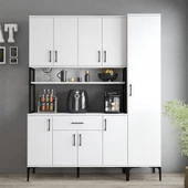 Tanmob MDL0501 Alt Üst Tek Kapılı Çok Amaçlı Dolap 8 Kapaklı Çekmeceli Raflı Beyaz - 3