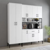 Tanmob MDL0601 Alt Üst Çift Kapılı Çok Amaçlı Dolap 8 Kapaklı Çekmeceli Raflı Beyaz - 1