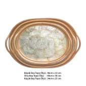 Rattan Dekoratif Oval Ba Sedef Tepsi 3 lü Setmbu El Yapımı - 1