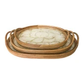Rattan Dekoratif Oval Ba Sedef Tepsi 3 lü Setmbu El Yapımı - 2